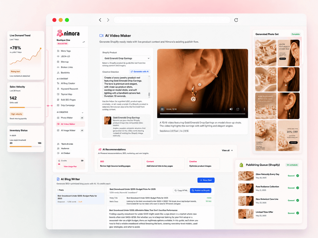 Nimora product video and content workflow